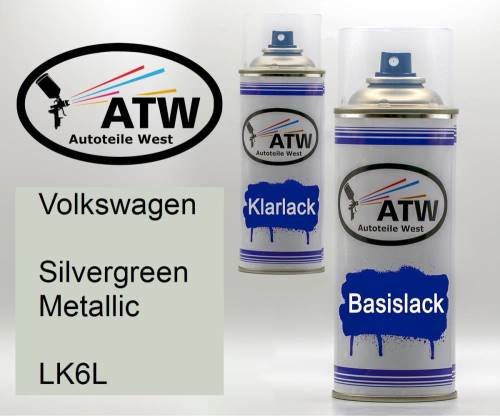 Volkswagen, Silvergreen Metallic, LK6L: 400ml Sprühdose + 400ml Klarlack - Set, von ATW Autoteile West.